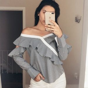 Off Shoulder, Asymmetric Ruffle Detail blouse